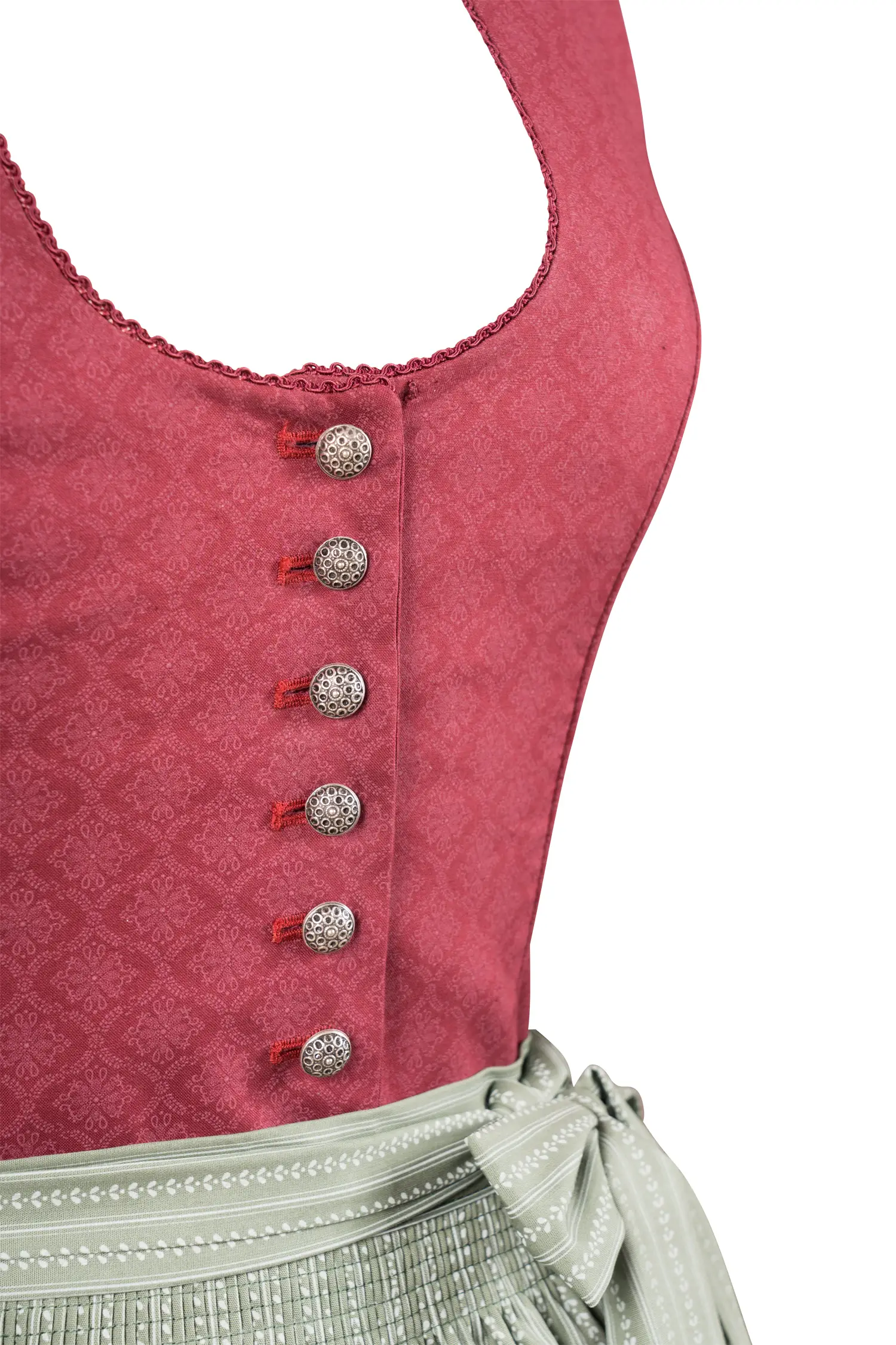 Dirndl Leila in weinrot mit Stehkragen - Detail Mieder