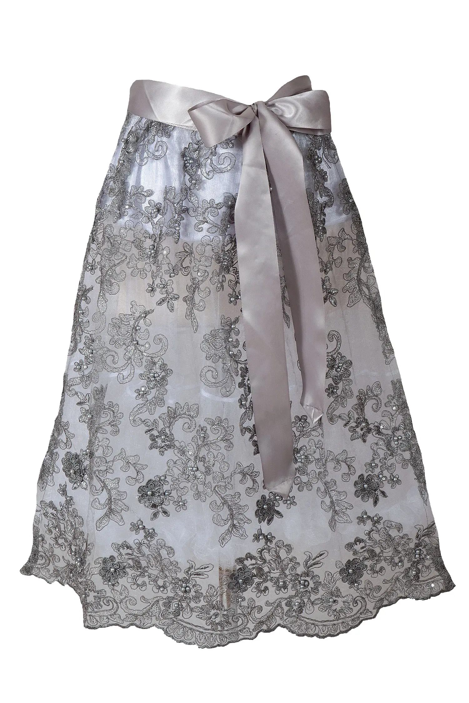 Dirndlschürze Nadina aus Spitze in silber 65 cm