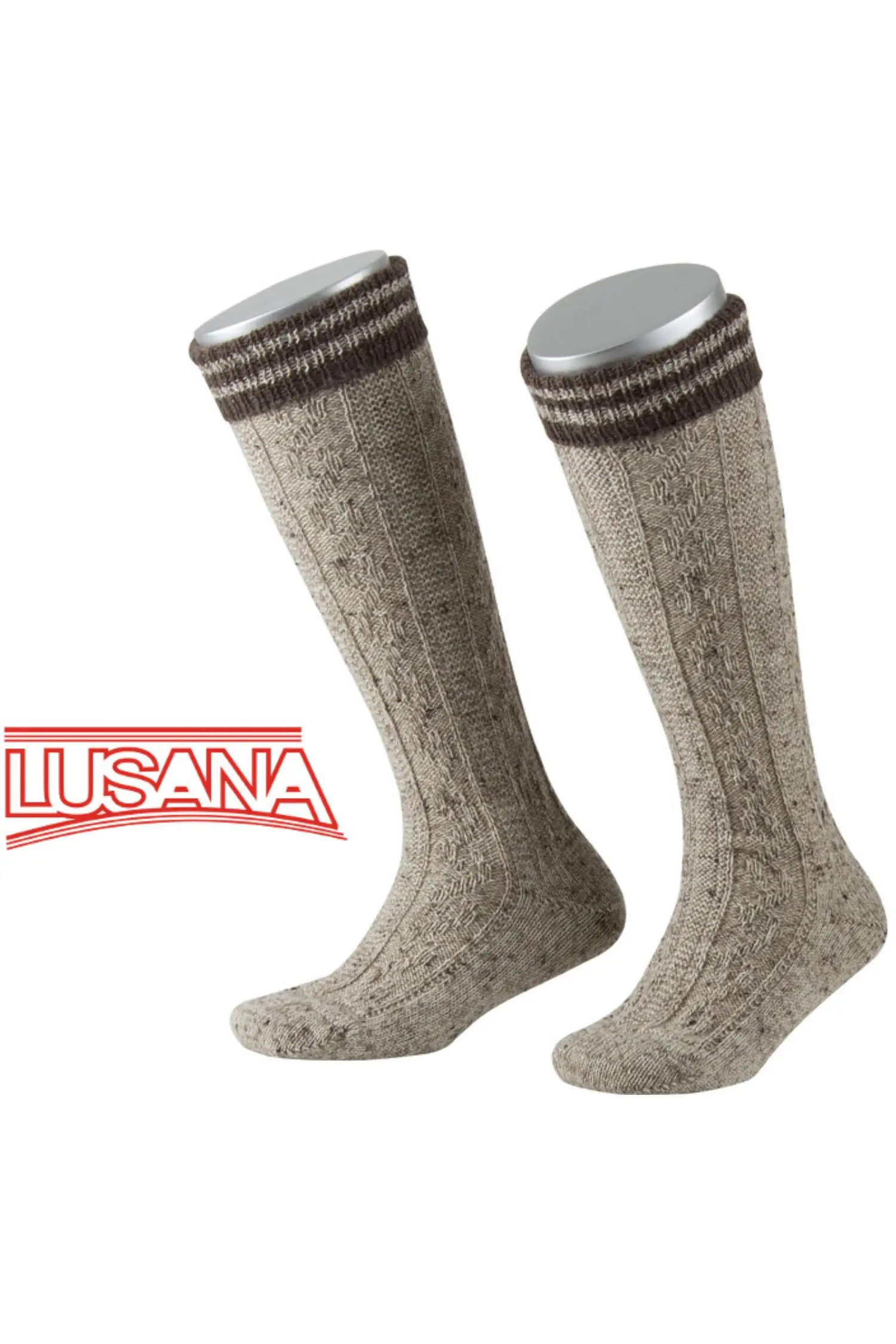 Lusana Trachtensocken Braun mit Dunkelbraunen Applikationen