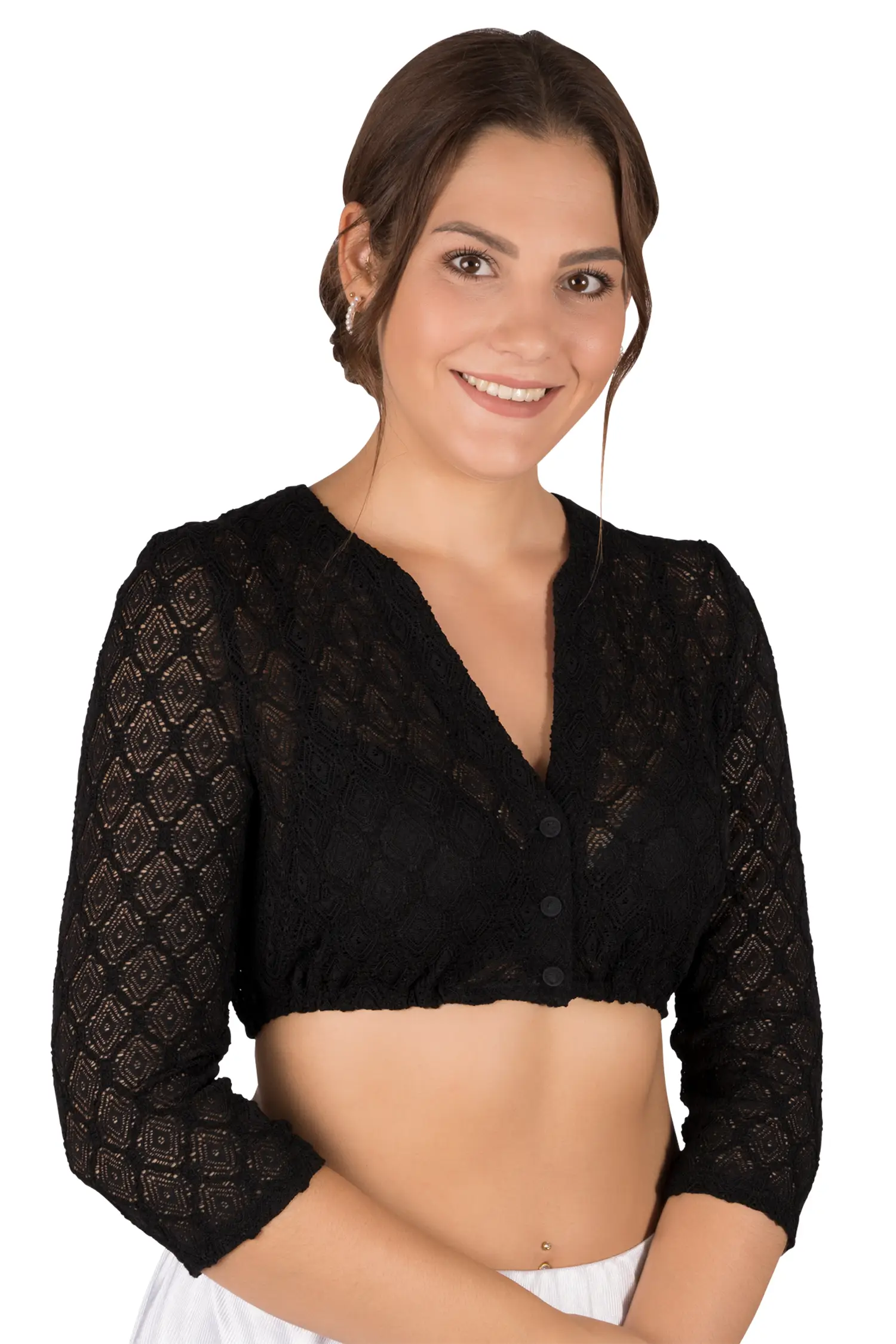 2574-0066-sw5-23-08-1802047 Stretch-Dirndlbluse in schwarz mit V-Ausschnitt