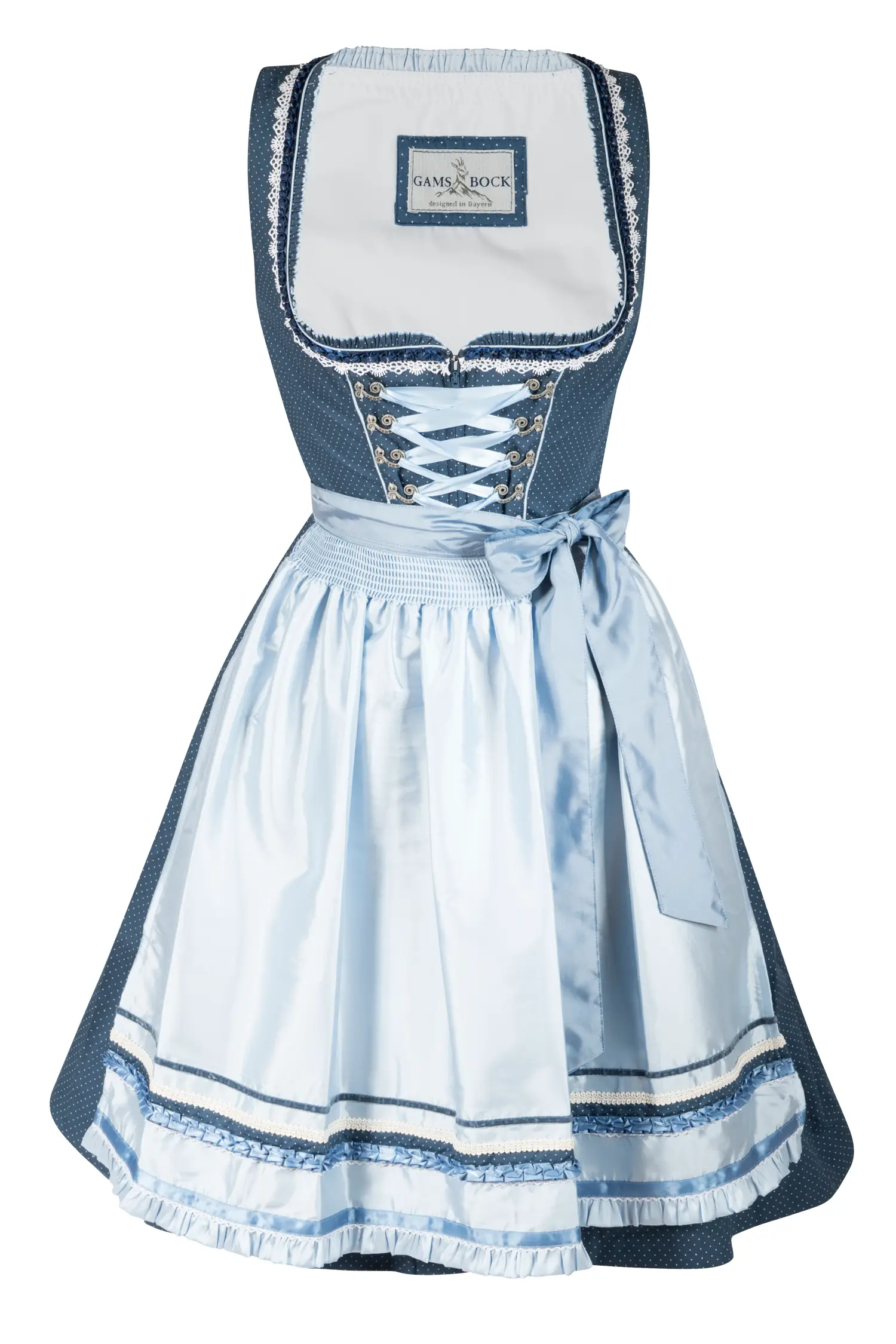 3061-0164-bl7-23-07d-00663 Blaues Dirndl mit auffälliger Schürze