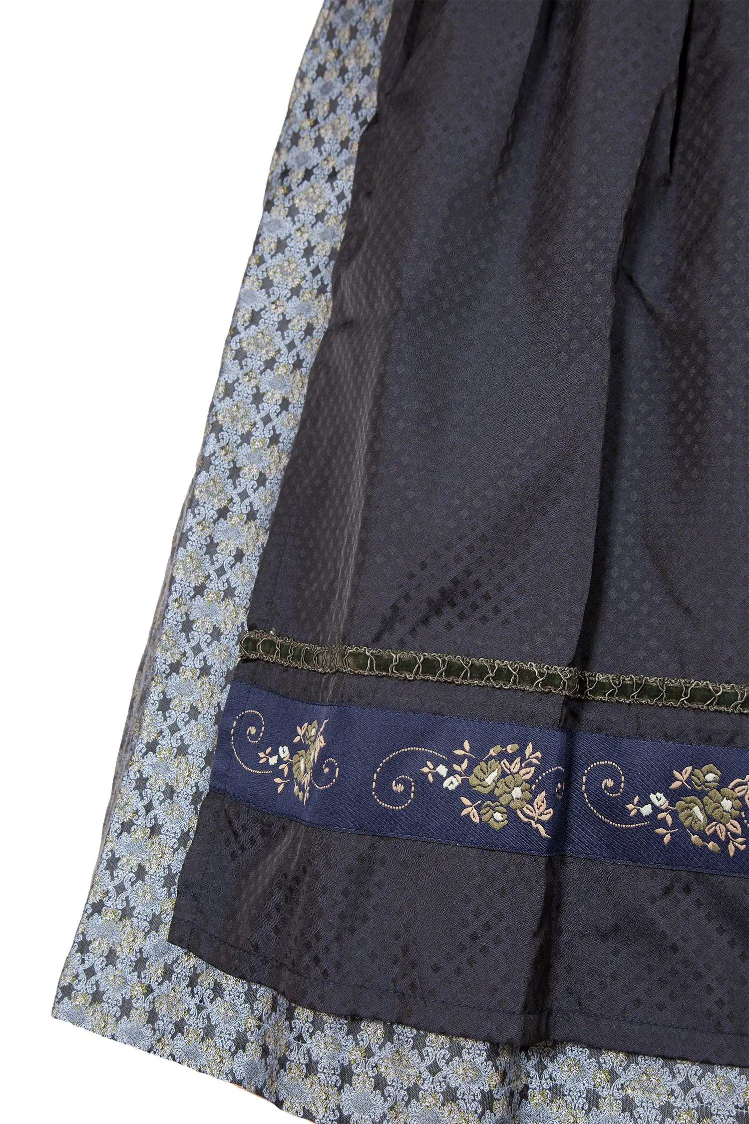 Midi Dirndl in rauchblau mit stahlblauer Schürze