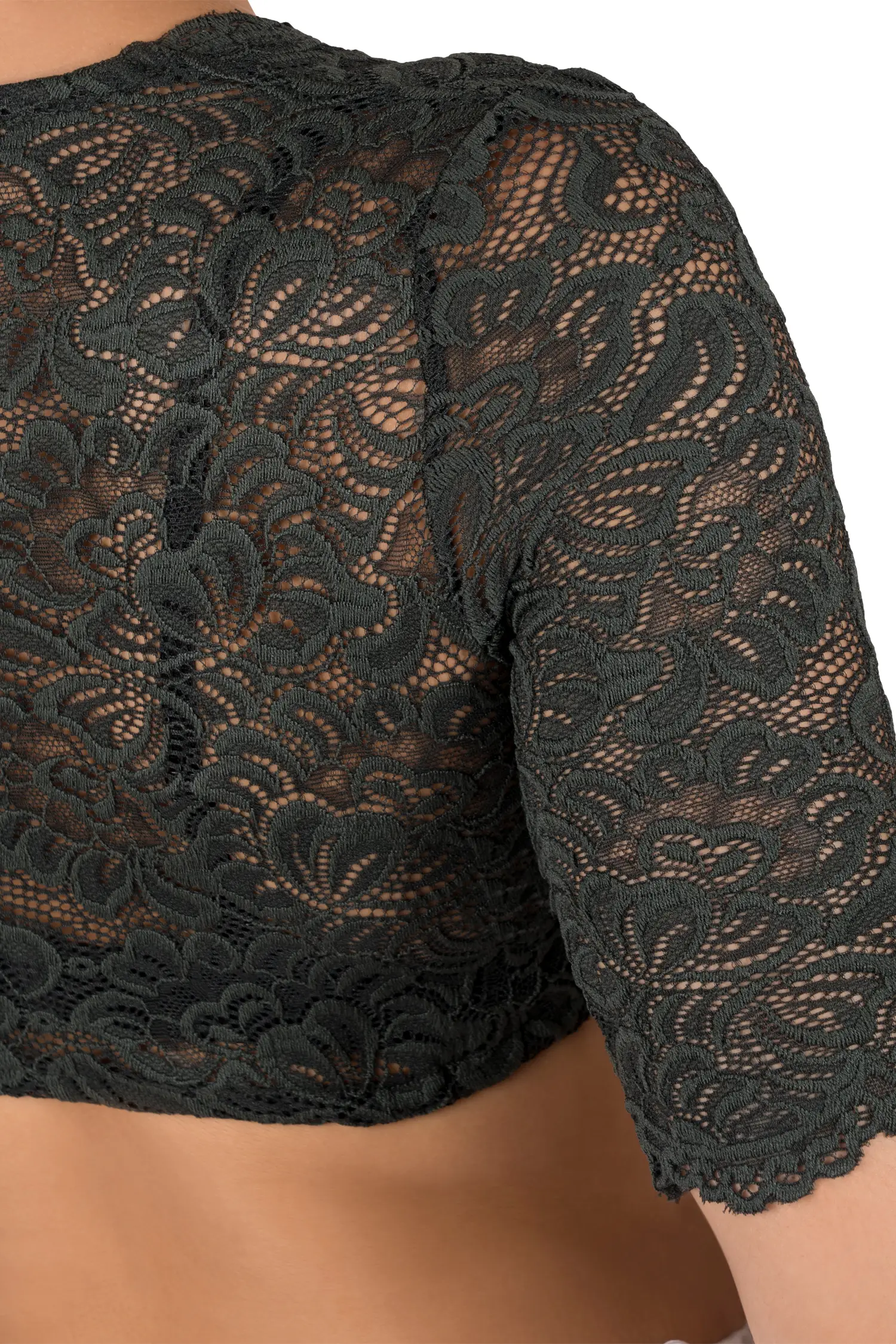 Dirndlbluse Ansbach dunkelgrün mit halblangen Ärmeln - Detail Ärmel