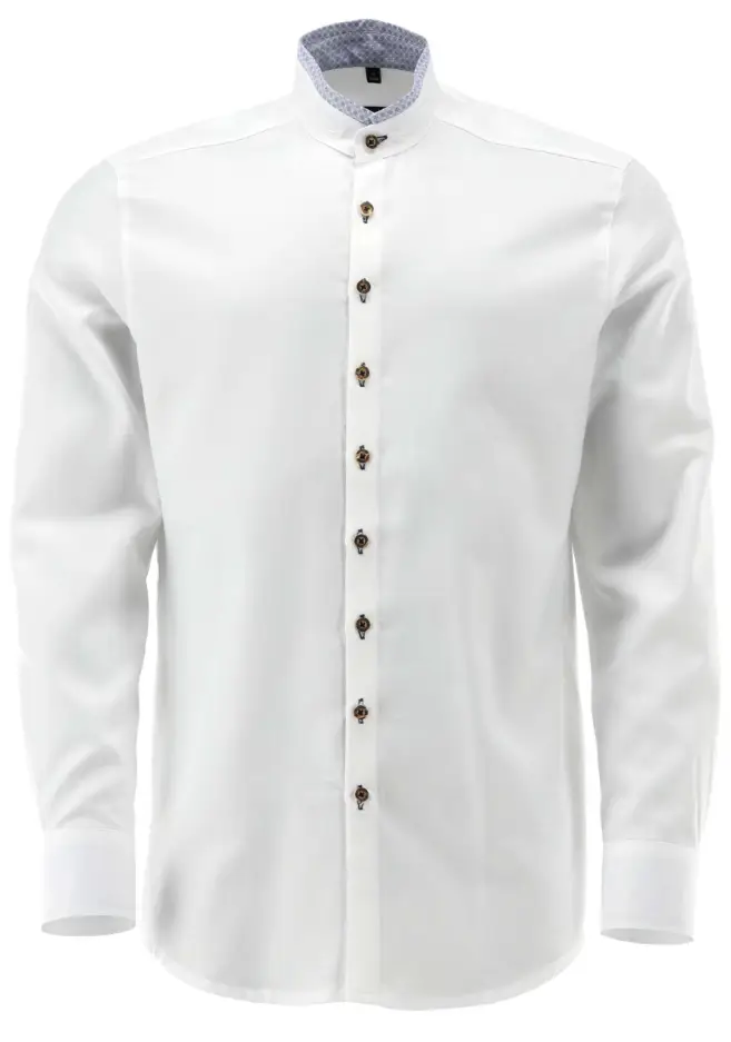 Trachtenhemd von Gipfelstürmer in Weiß mit Blauen Akzenten Trachtenhemd weiß mit Hornknöpfen