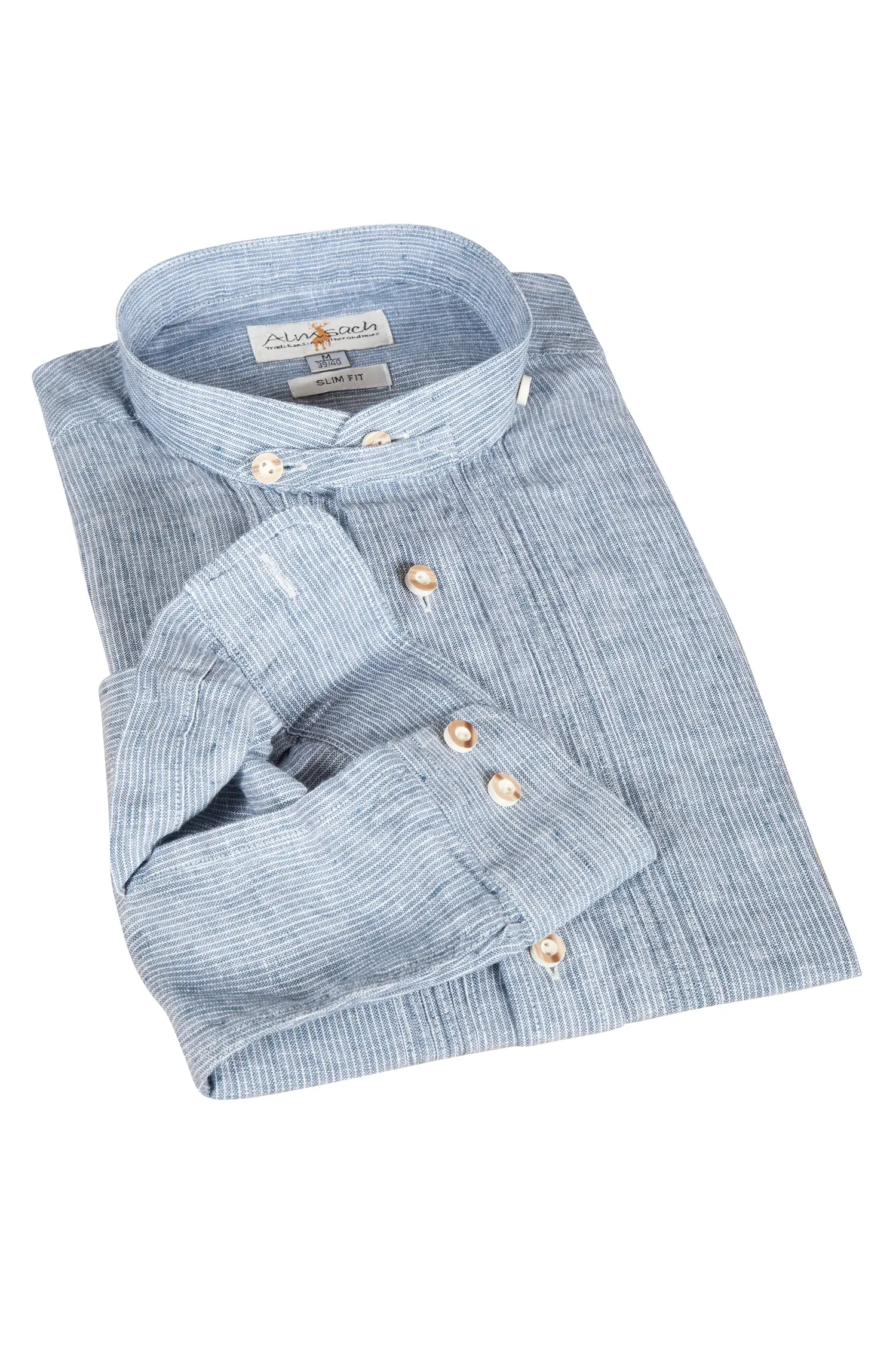 Trachtenhemd aus Leinen mit Stehkragen in navy