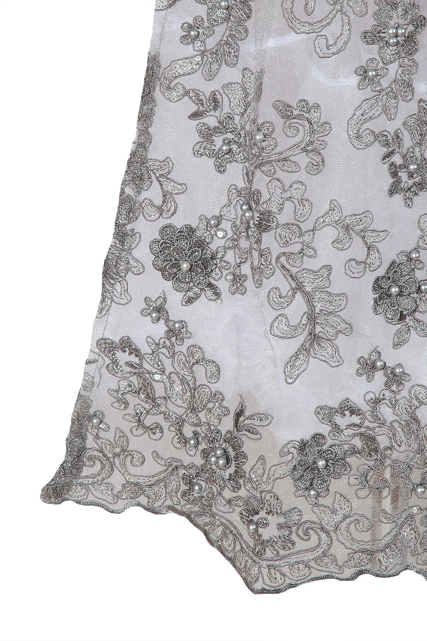 Dirndlschürze Nadina aus Spitze in silber 65 cm - Detail Perlen