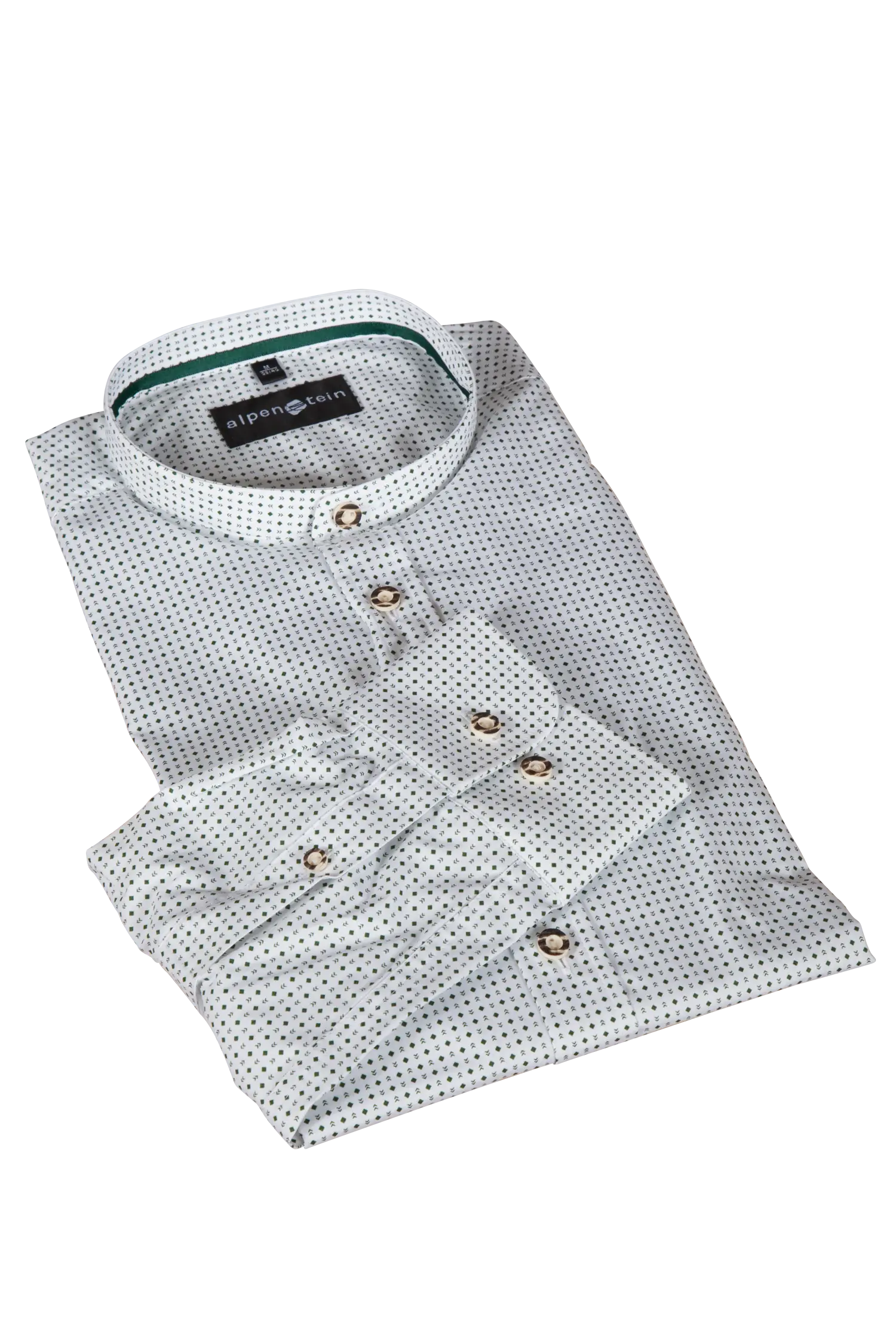 1509-0018-GN5-23-06-b0461 Trachtenhemd in weiß mit grünem Muster