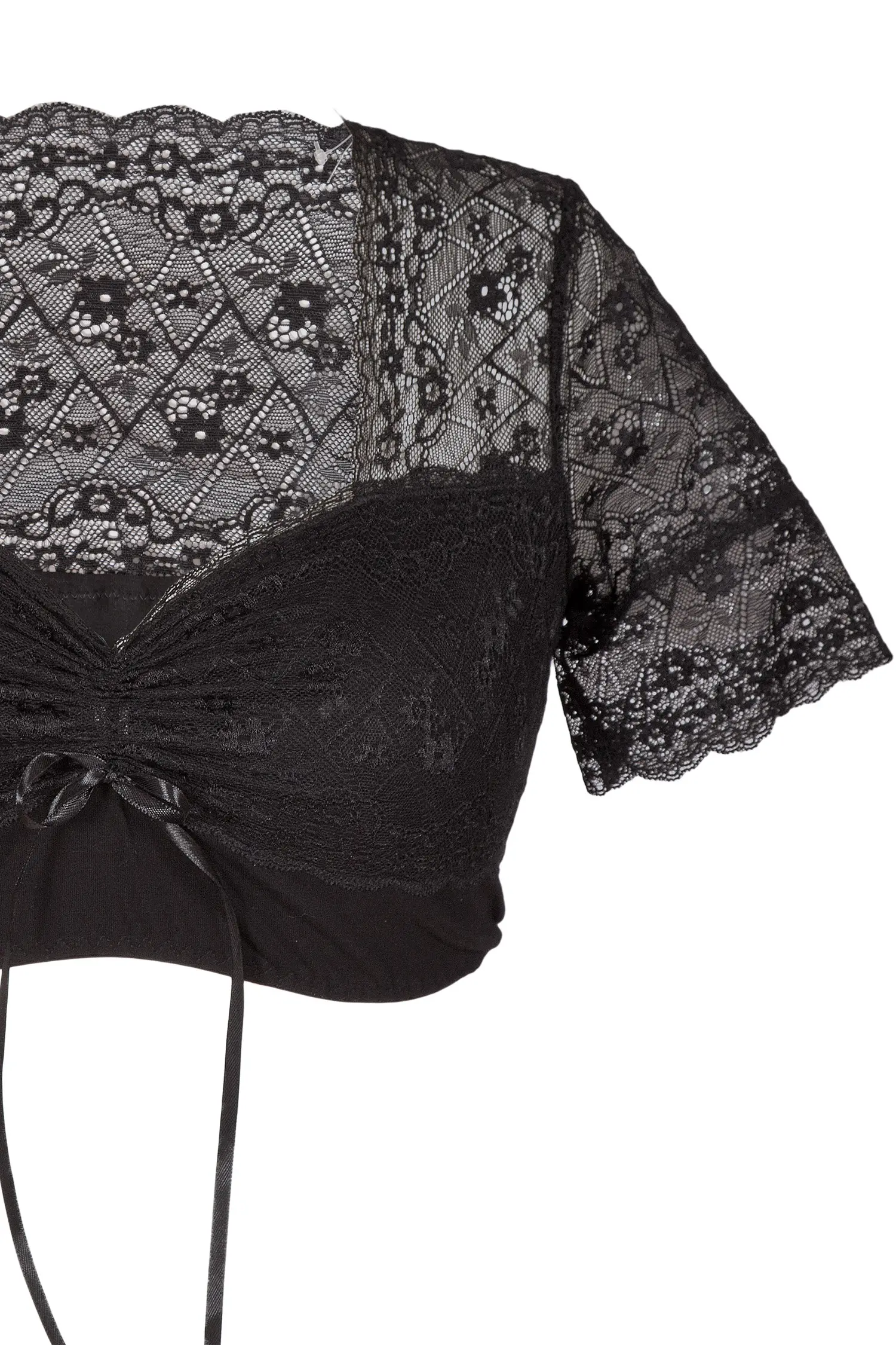 Dirndlbluse Sarah in schwarz aus Stretch Spitze und Kurzarm