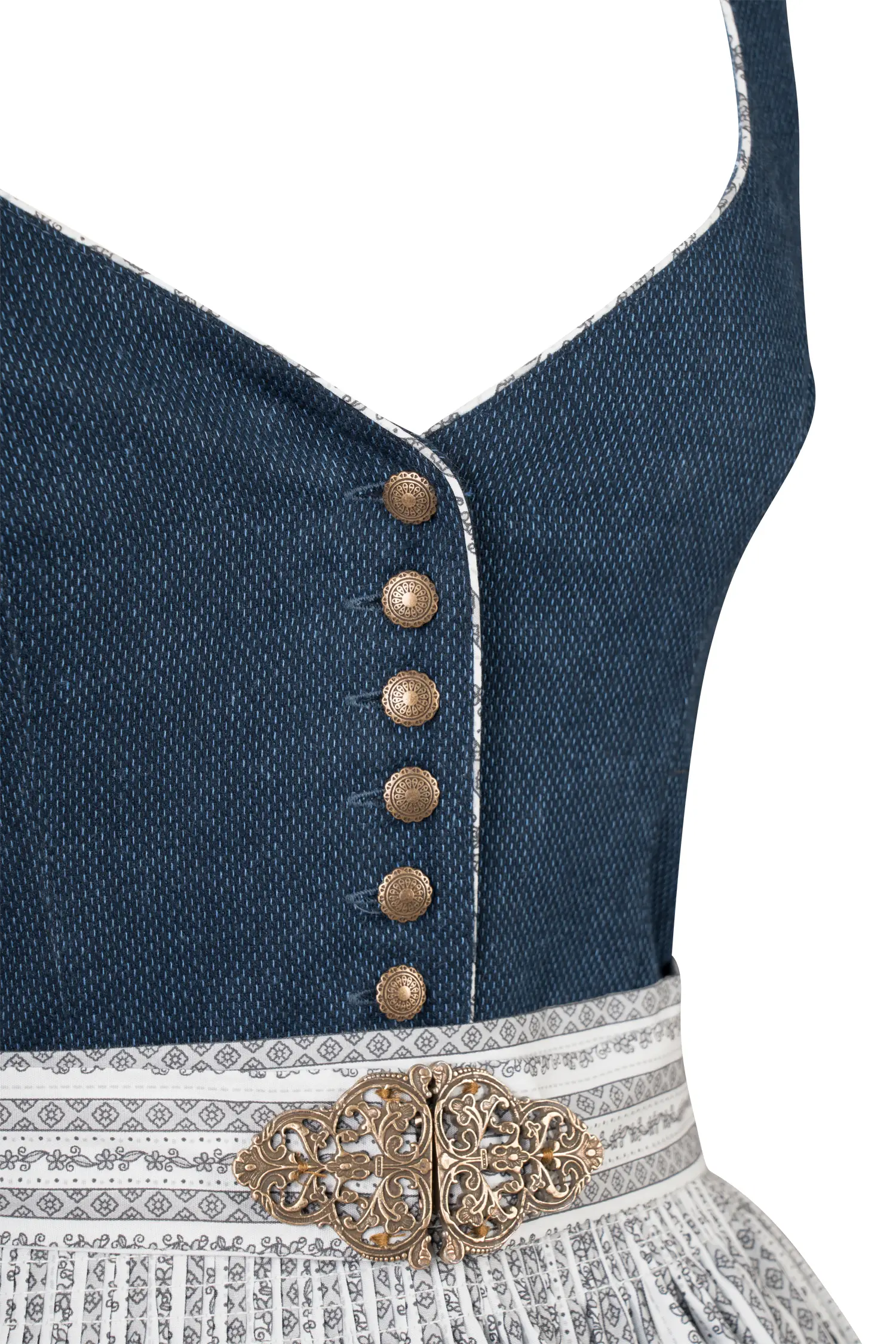 Dirndl Romy in dunkelblau / hellblau - Detail Mieder