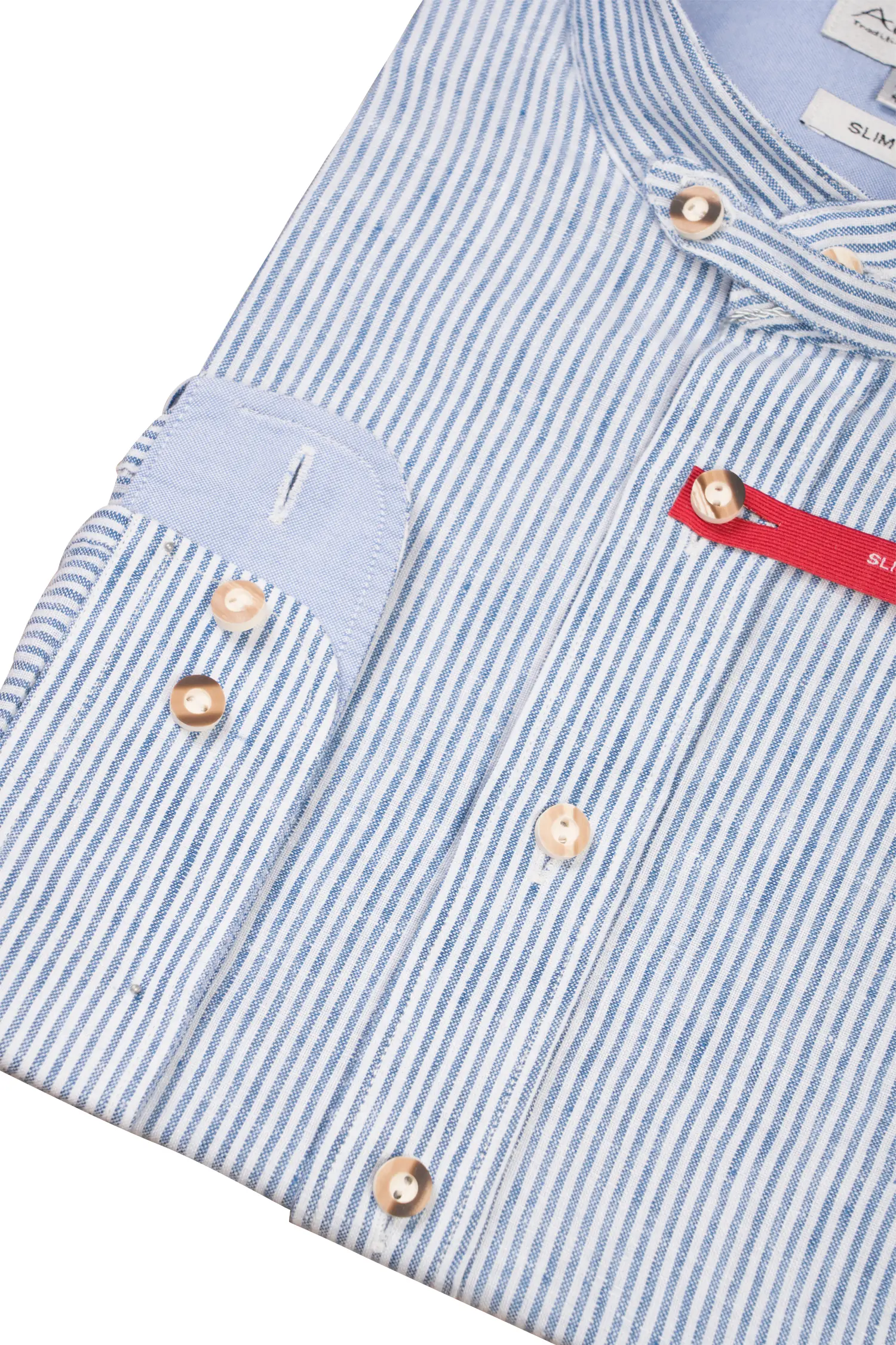 Leinen Trachtenhemd mit Stehkragen in blau / weiß - Detail Ärmel