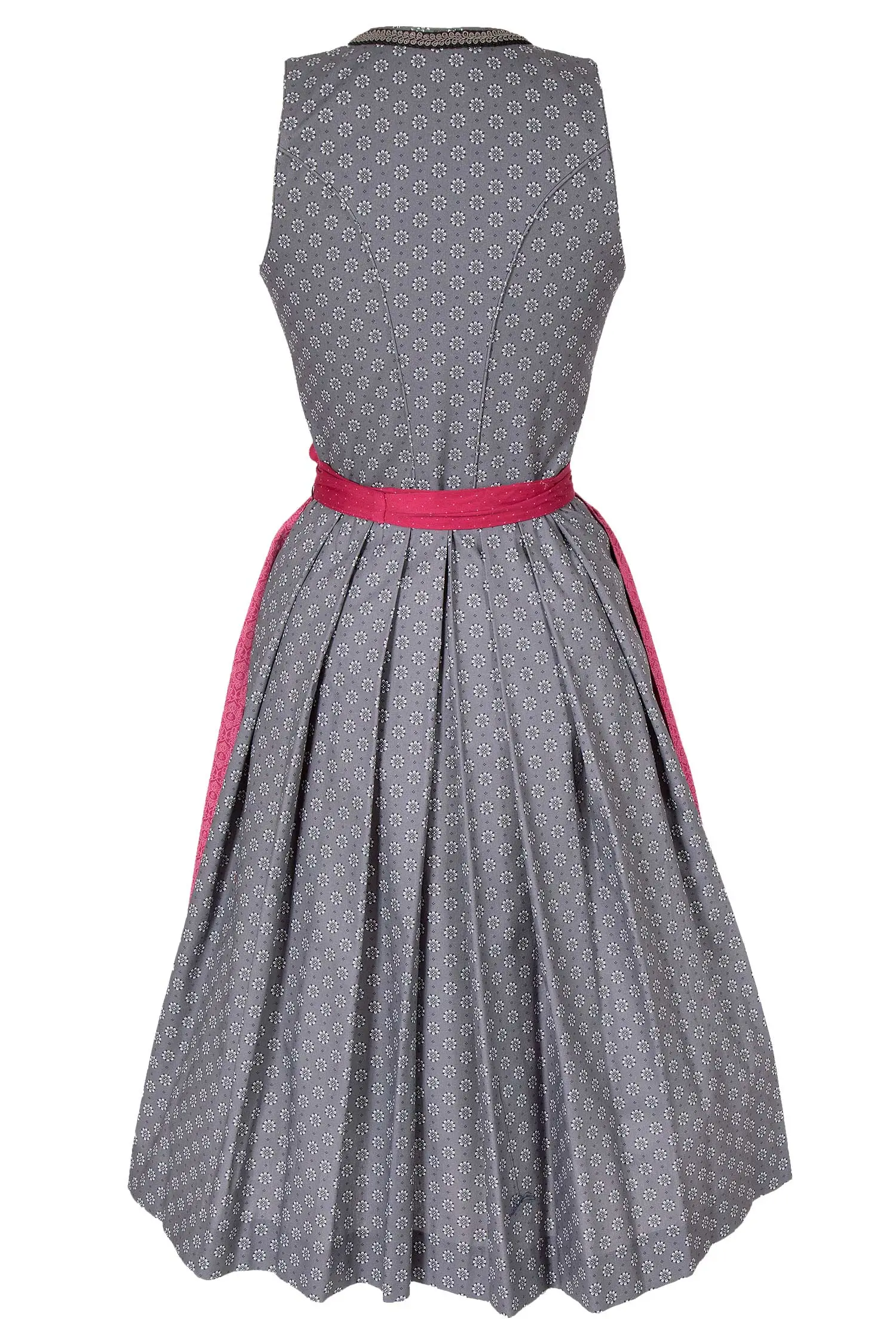 Midi Dirndl Wilma in grau mit Blumen und beere hinten