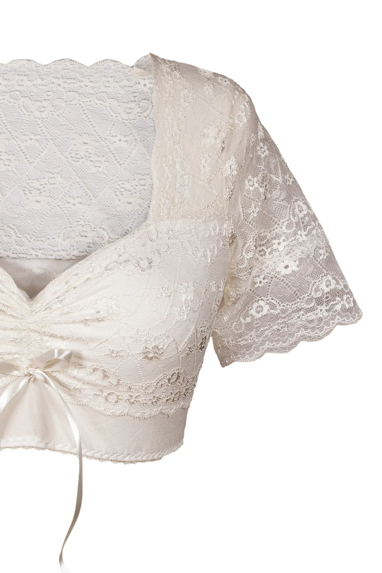 Dirndlbluse aus Spitze in creme mit Stretch Arm