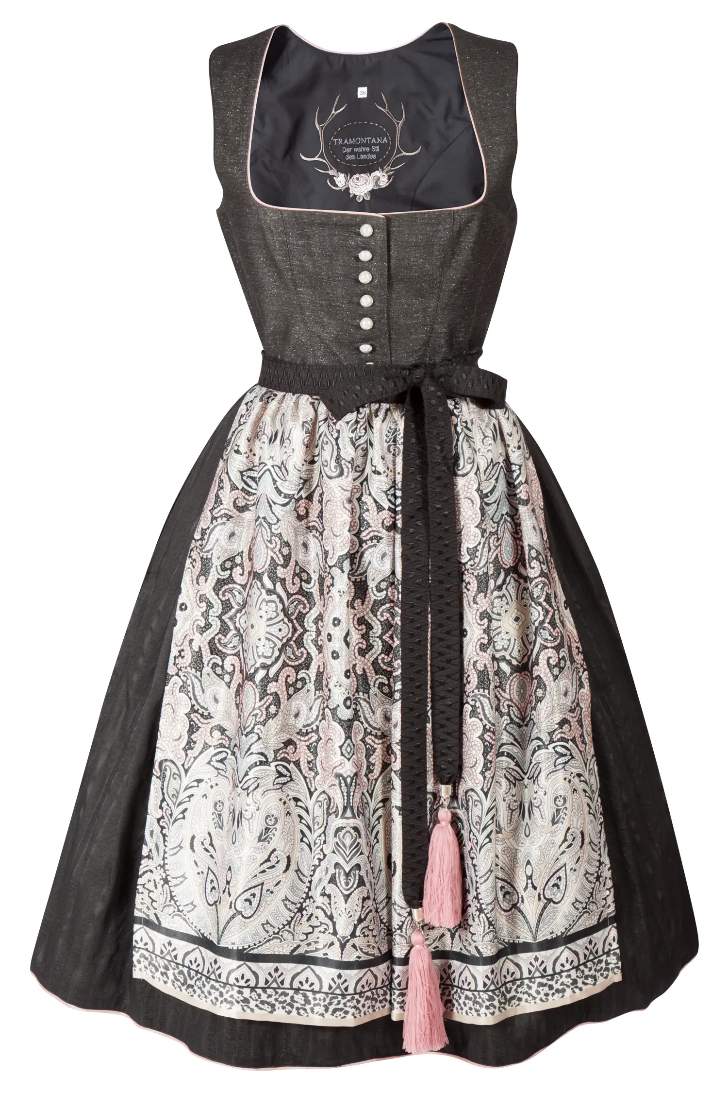 3099-0292-SW523-05-b6566 Schwarzes Dirndl von Tramontana mit edler Schürze und Glitzermieder