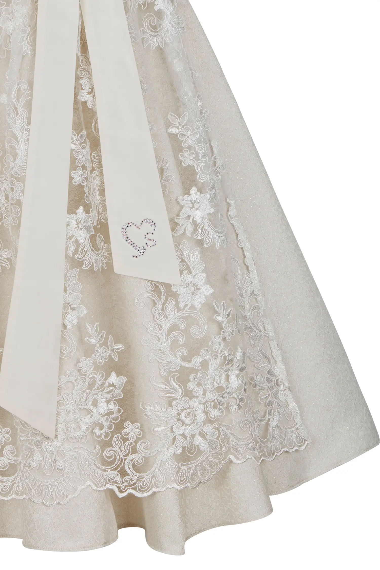 Sportalm Hochzeitsdirndl in creme mit Spitzenschürze Detail