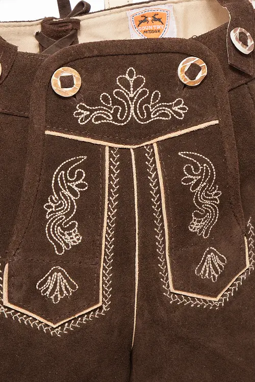 Kinder Lederhose Axel von Maddox in Dunkelbraun Kinder Lederhose kurz mit Träger in braun 6