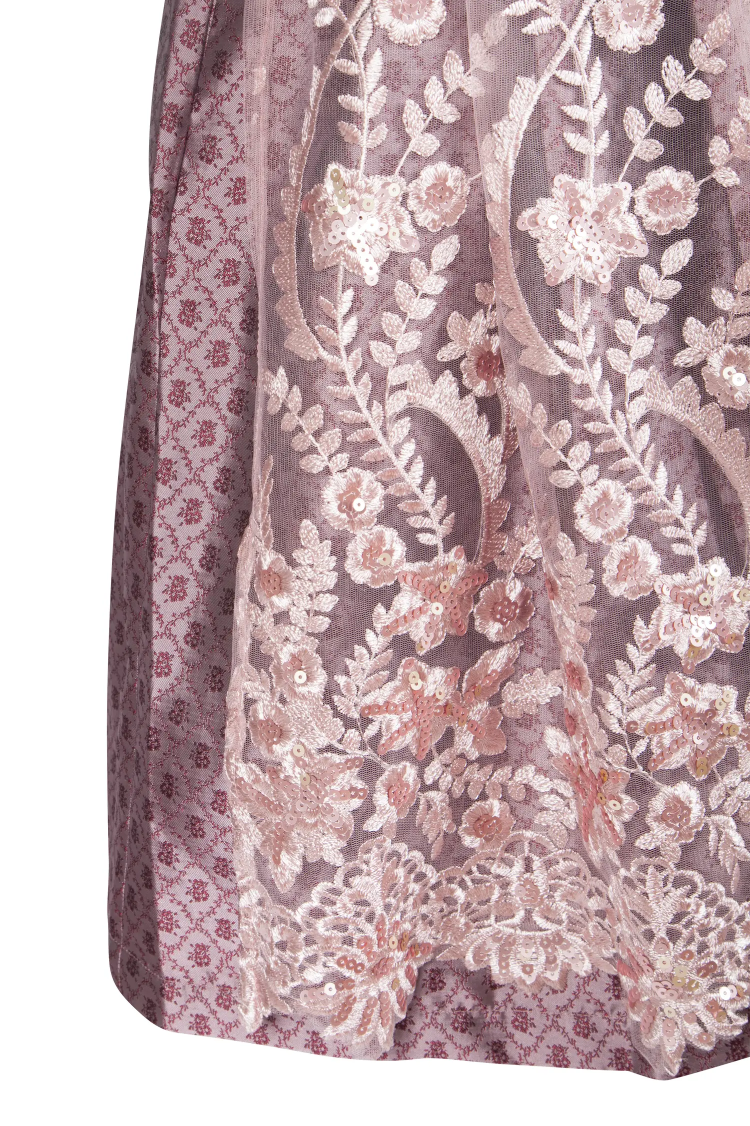 3066-1157-rt8-23-07d-1790 Dirndl Palina in bordeaux / rosa - Detail Schürze