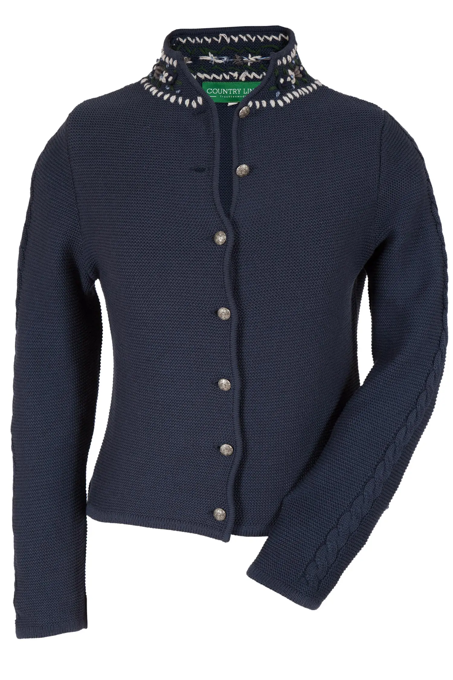 Trachten Strickjacke in marine mit Stehkragen