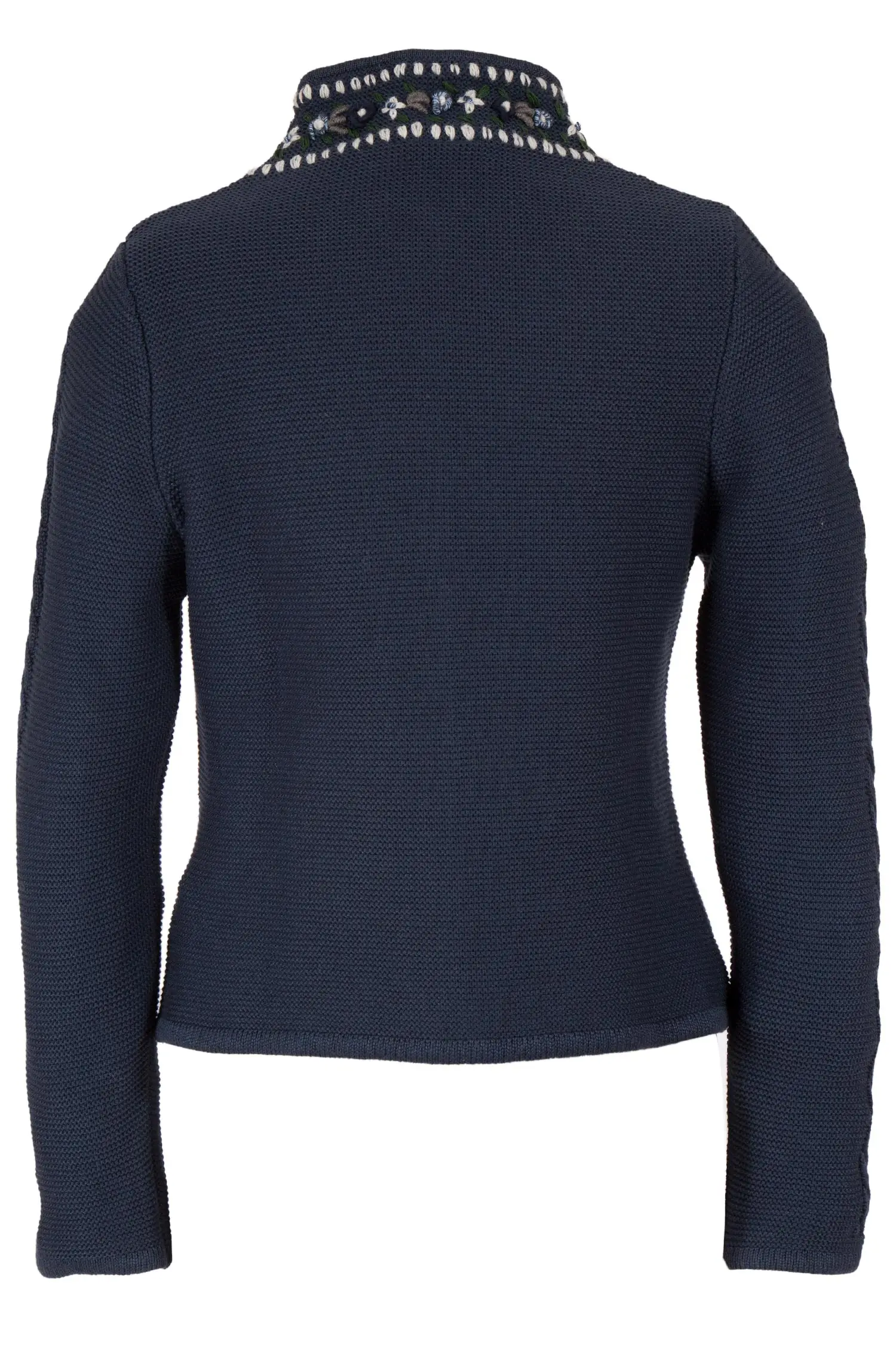 Trachten Strickjacke in marine mit Stehkragen hinten