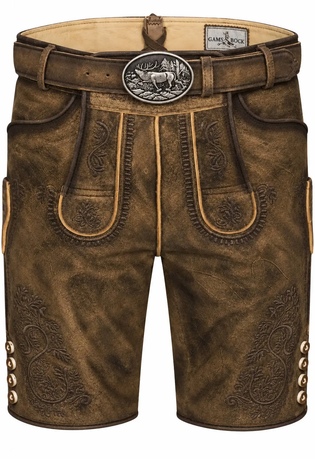 Gamsbock Lederhose Bertl in Braun