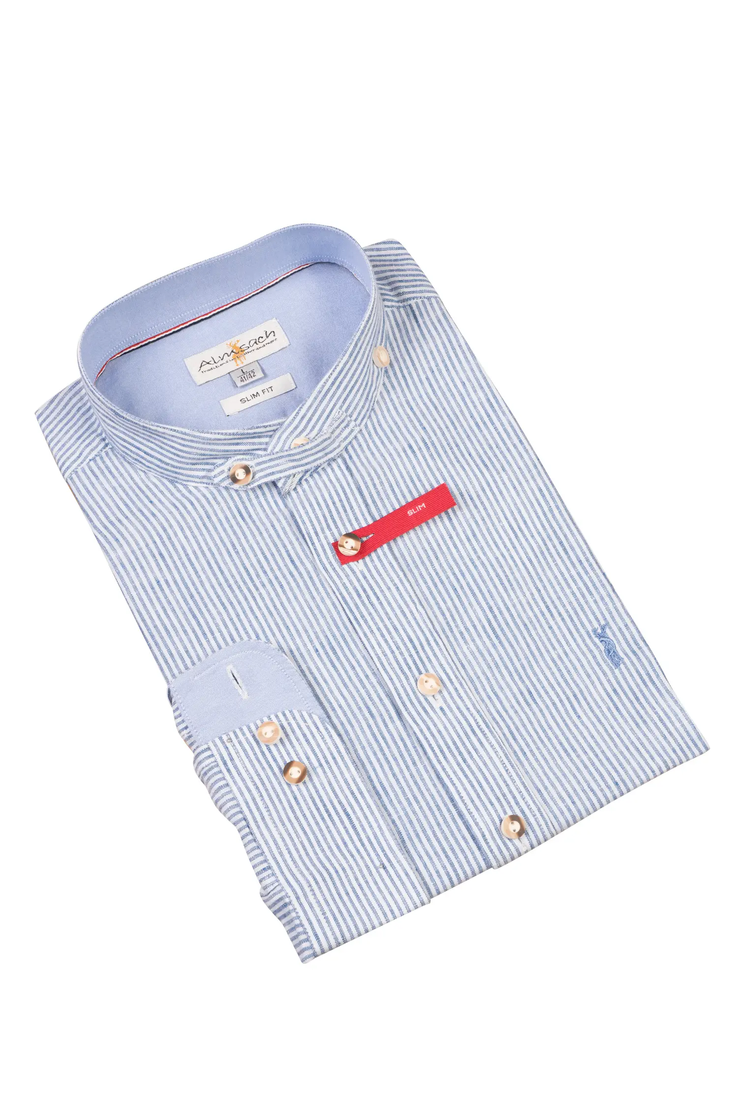 Leinen Trachtenhemd mit Stehkragen in blau / weiß