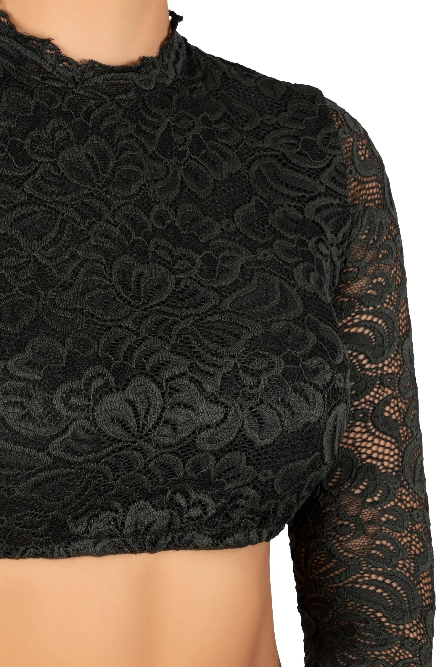 Dirndlbluse Amsterdam dunkelgrün mit 3/4 Ärmel - Detail Ausschnitt