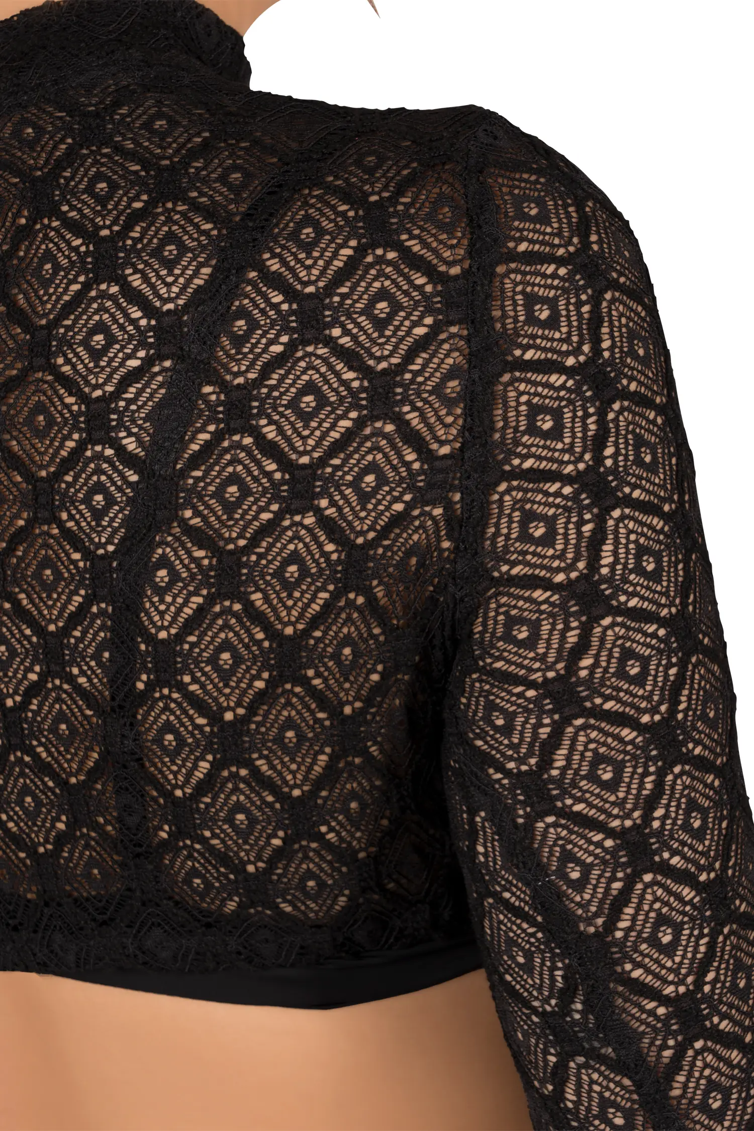 2577-0084-sw5-23-08-1802081 Hochgeschlossene Stretch-Dirndlbluse in schwarz - Detail Ärmel