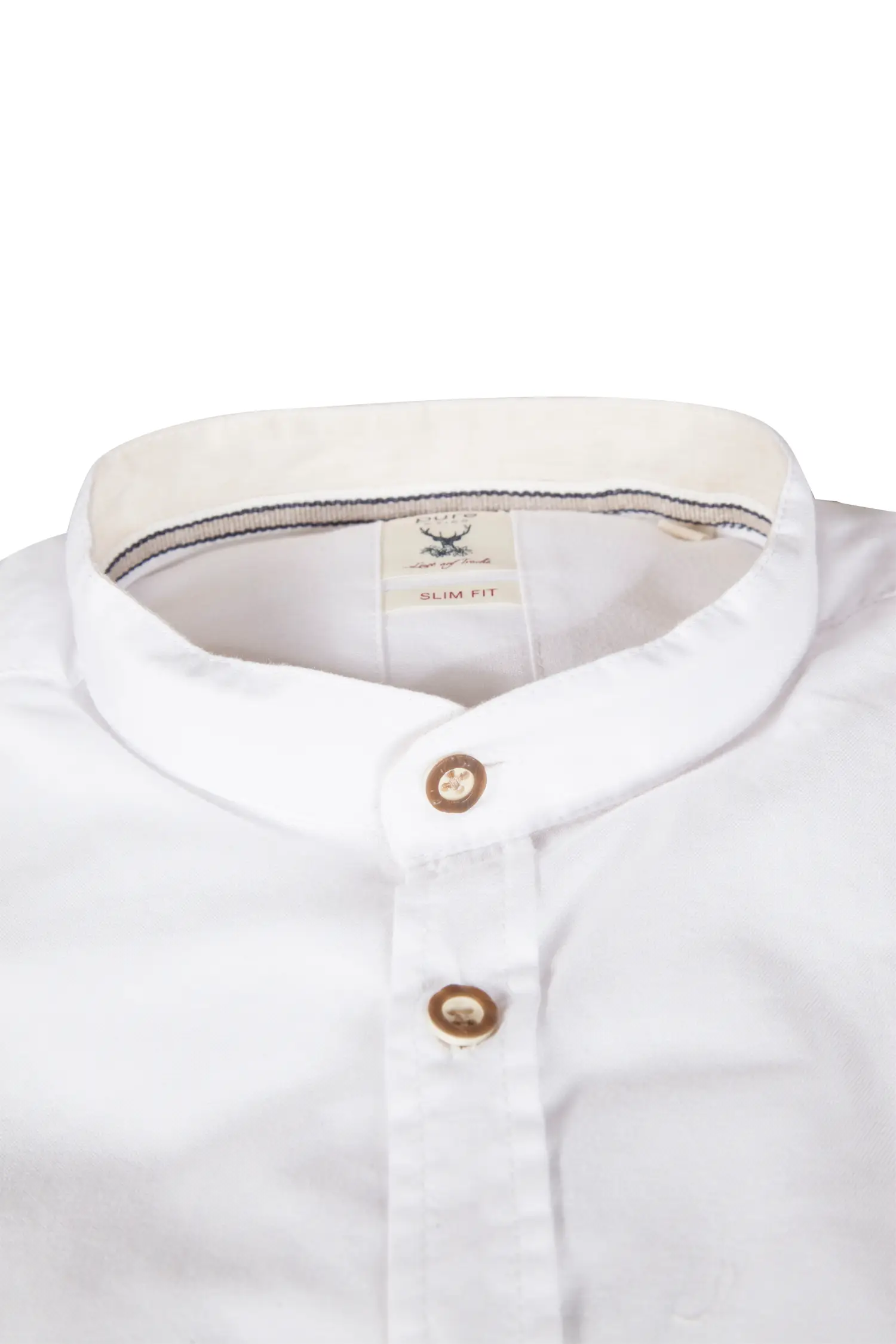 Trachtenhemd in weiß mit Stehkragen von pure - Detail Kragen