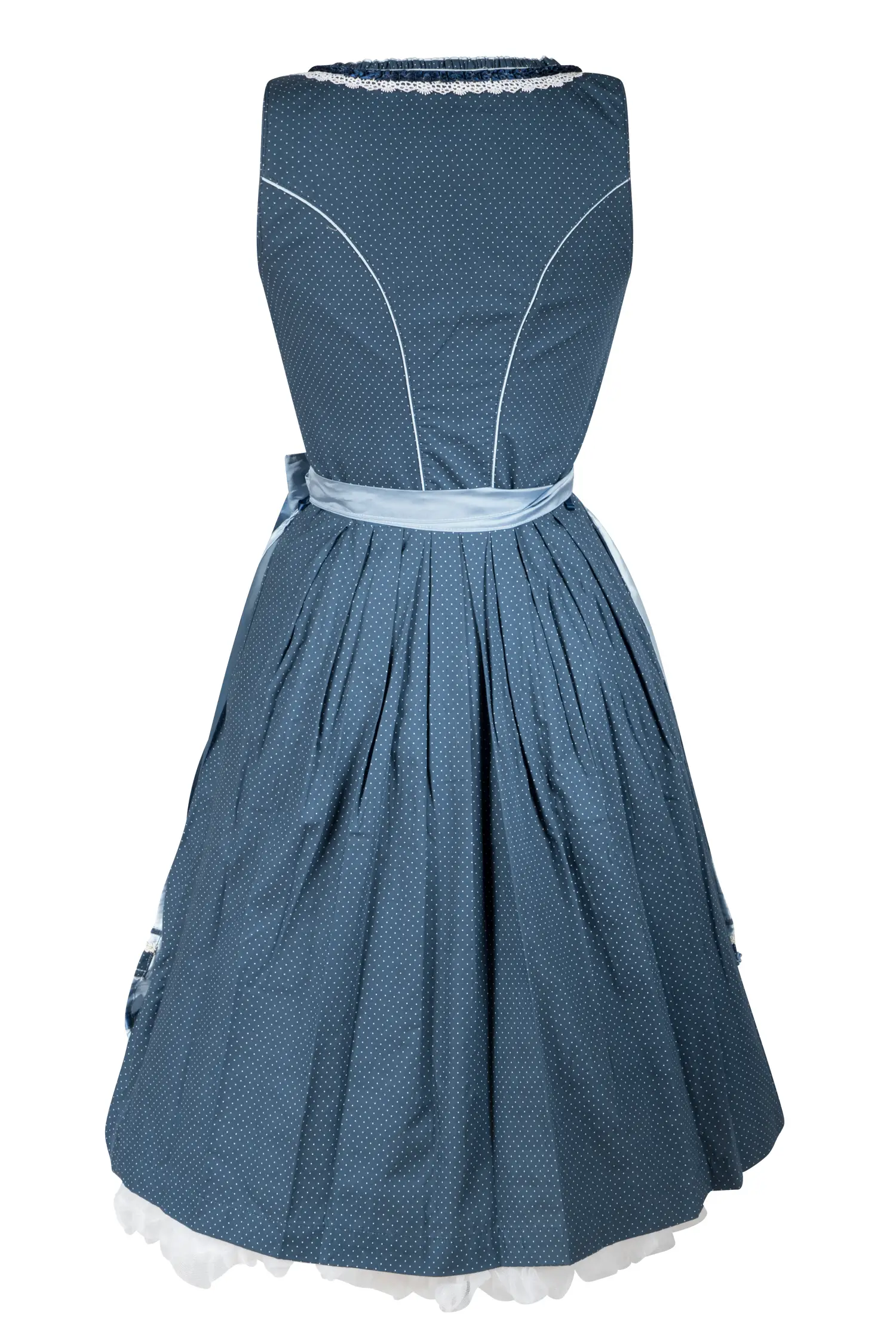 3061-0164-bl7-23-07d-00667 Blaues Dirndl mit auffälliger Schürze - Rückansicht